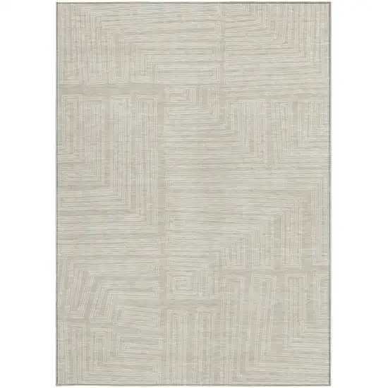 Beige And Ivory Geometric Washable Indoor Outdoor Area Rug Photo 5