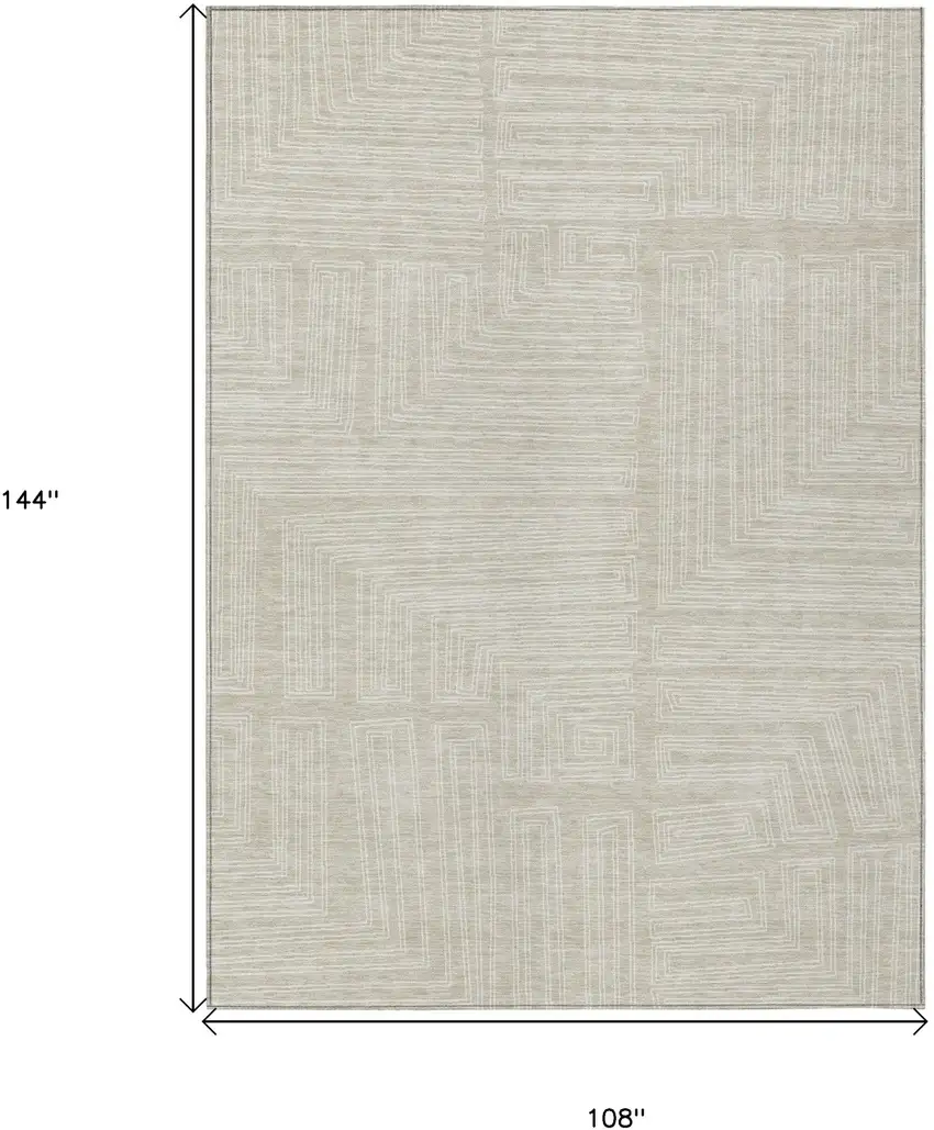 Beige And Ivory Geometric Washable Indoor Outdoor Area Rug Photo 7