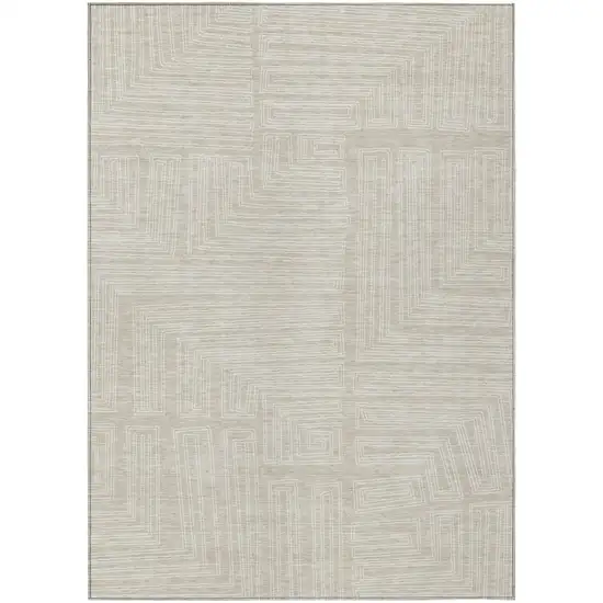 Beige And Ivory Geometric Washable Indoor Outdoor Area Rug Photo 2