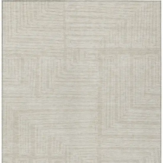 Beige And Ivory Geometric Washable Indoor Outdoor Area Rug Photo 6