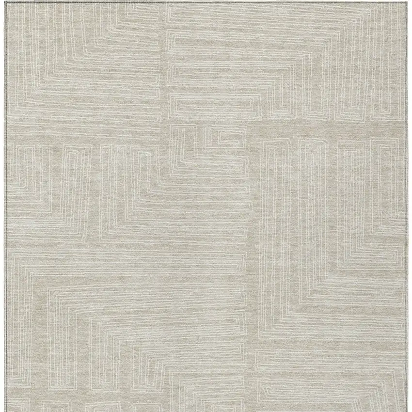 Beige And Ivory Geometric Washable Indoor Outdoor Area Rug Photo 6