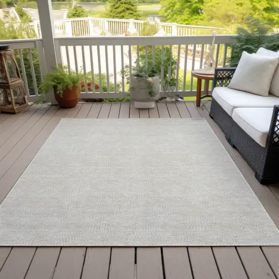 Beige And Ivory Geometric Washable Indoor Outdoor Area Rug Photo 7