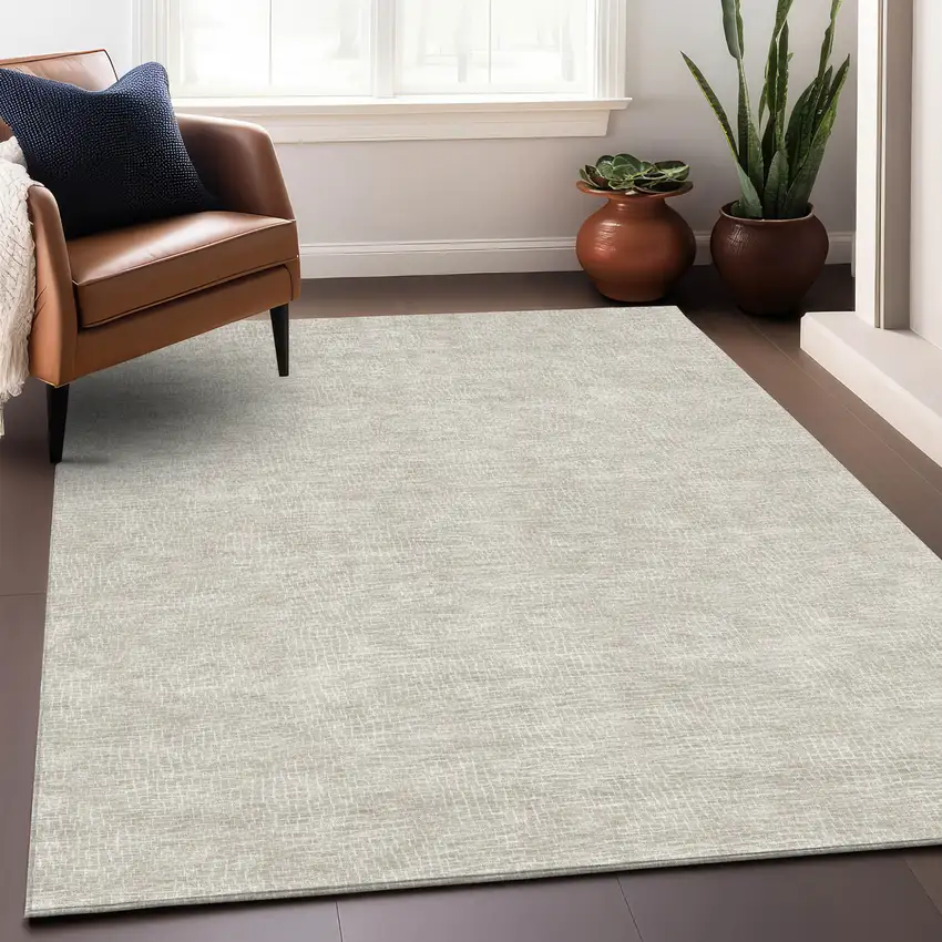 Beige And Ivory Geometric Washable Indoor Outdoor Area Rug Photo 8