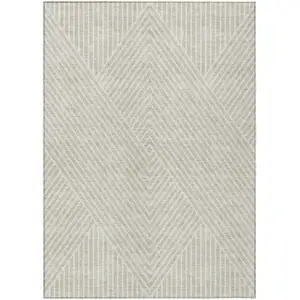 Photo of Beige And Ivory Geometric Washable Indoor Outdoor Area Rug