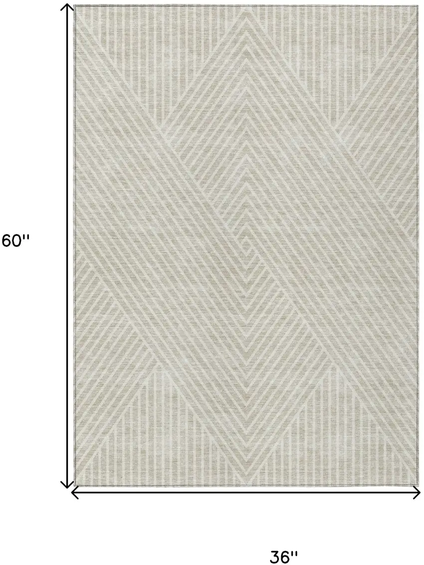Beige And Ivory Geometric Washable Indoor Outdoor Area Rug Photo 3