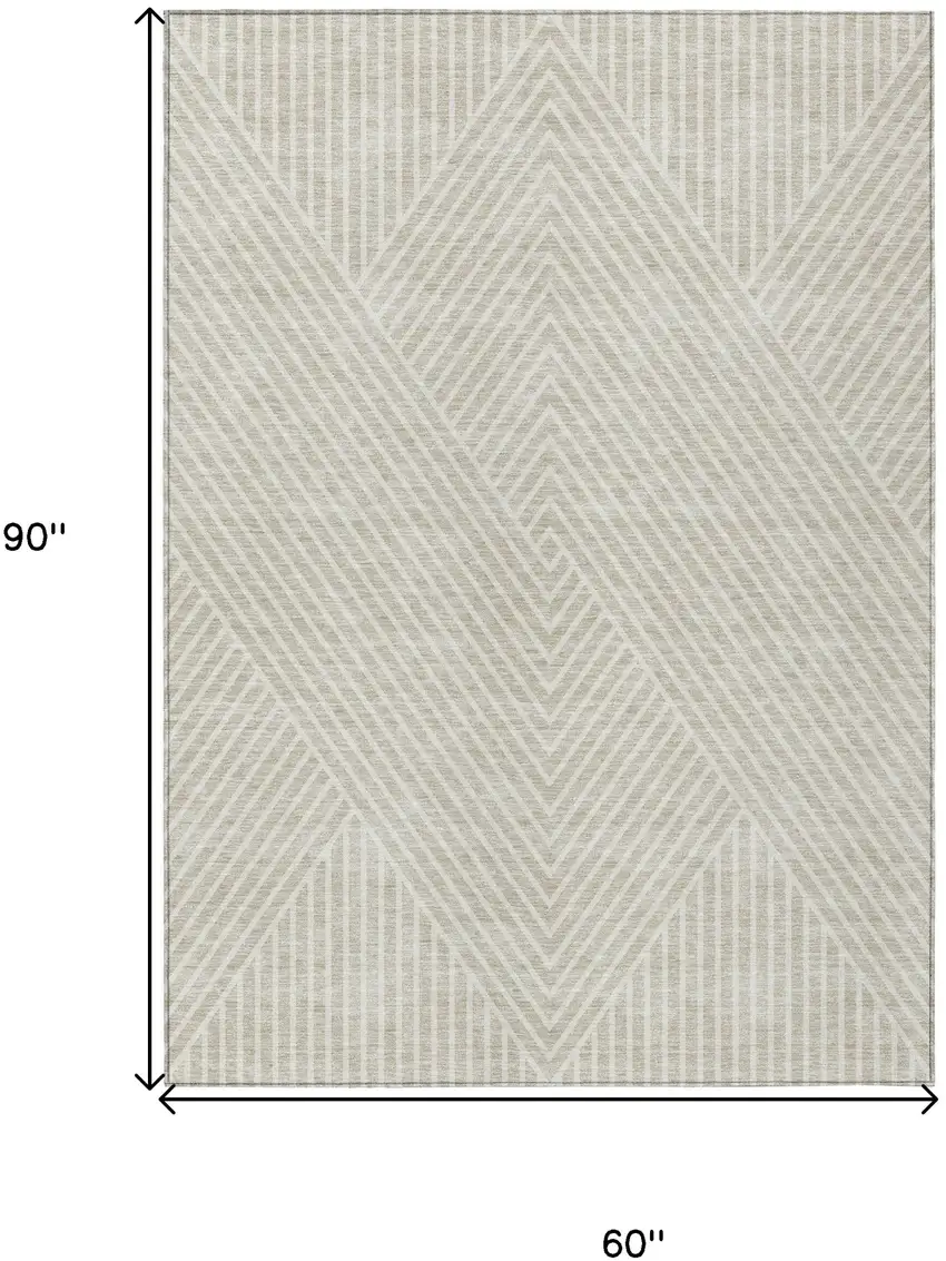 Beige And Ivory Geometric Washable Indoor Outdoor Area Rug Photo 3