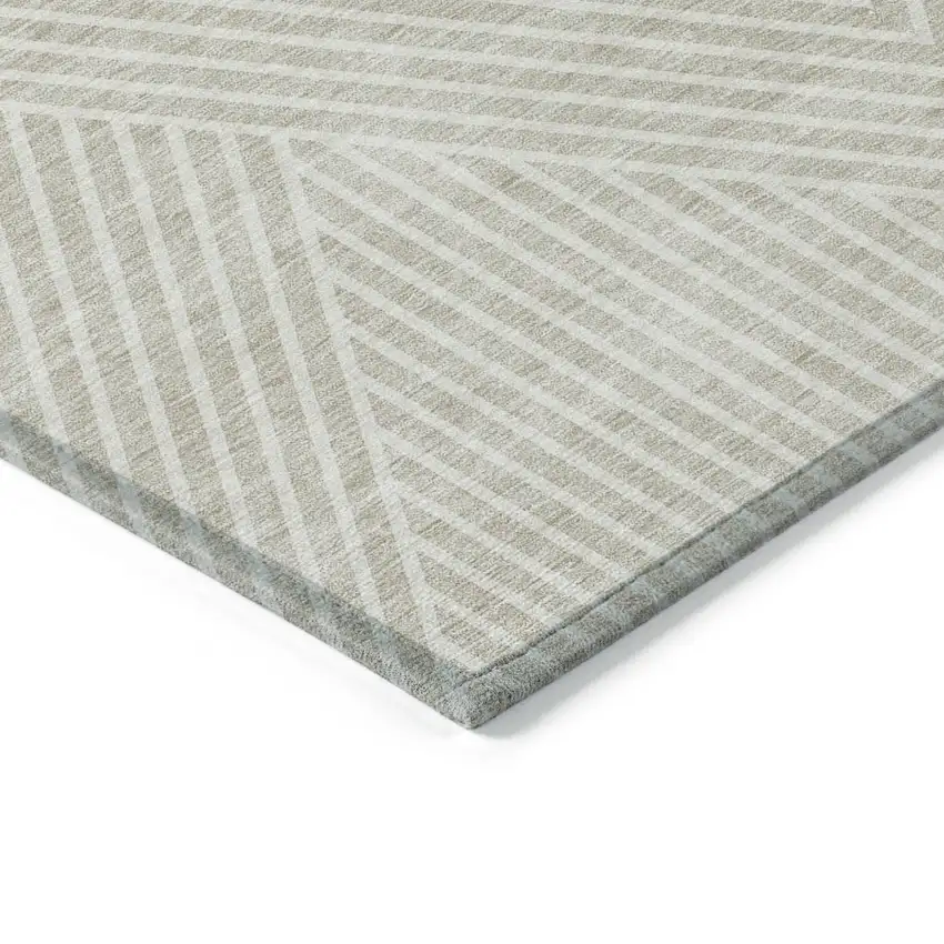 Beige And Ivory Geometric Washable Indoor Outdoor Area Rug Photo 4