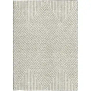 Photo of Beige And Ivory Geometric Washable Indoor Outdoor Area Rug