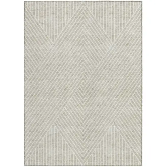 Beige And Ivory Geometric Washable Indoor Outdoor Area Rug Photo 6
