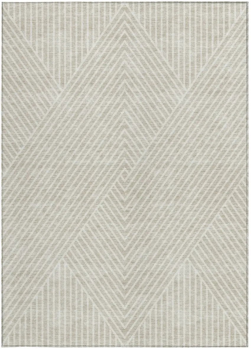 Beige And Ivory Geometric Washable Indoor Outdoor Area Rug Photo 6