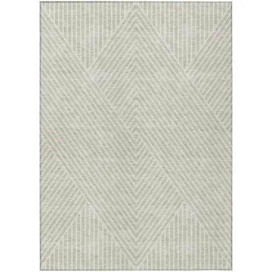 Beige And Ivory Geometric Washable Indoor Outdoor Area Rug Photo 2