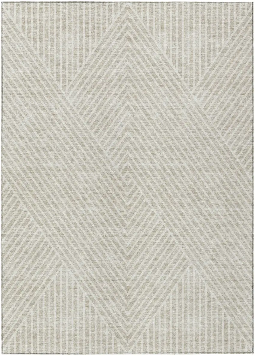Beige And Ivory Geometric Washable Indoor Outdoor Area Rug Photo 2