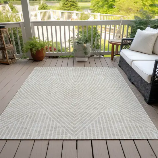 Beige And Ivory Geometric Washable Indoor Outdoor Area Rug Photo 8
