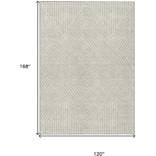 Beige And Ivory Geometric Washable Indoor Outdoor Area Rug Photo 3