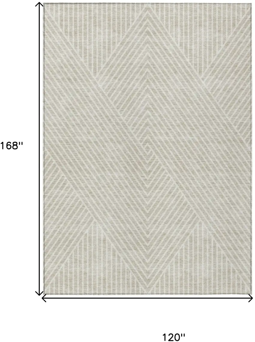 Beige And Ivory Geometric Washable Indoor Outdoor Area Rug Photo 3