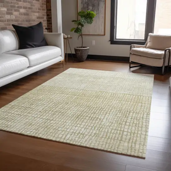 Beige And Ivory Geometric Washable Indoor Outdoor Area Rug Photo 7