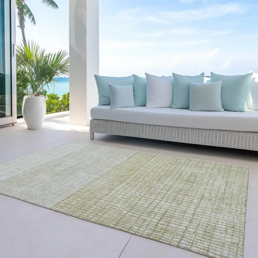 Beige And Ivory Geometric Washable Indoor Outdoor Area Rug Photo 6
