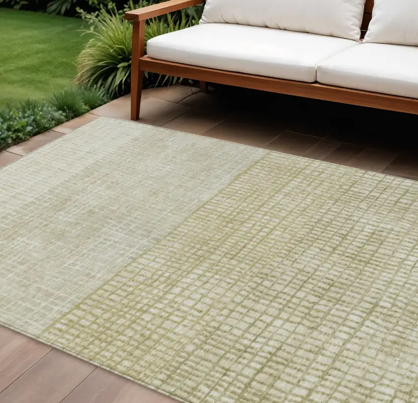 Beige And Ivory Geometric Washable Indoor Outdoor Area Rug Photo 2