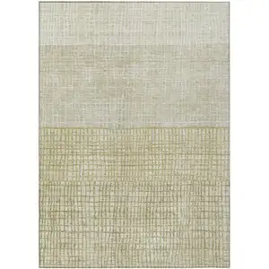 Photo of Beige And Ivory Geometric Washable Indoor Outdoor Area Rug