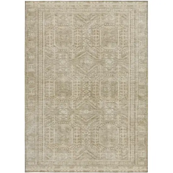 Beige And Ivory Geometric Washable Indoor Outdoor Area Rug Photo 4