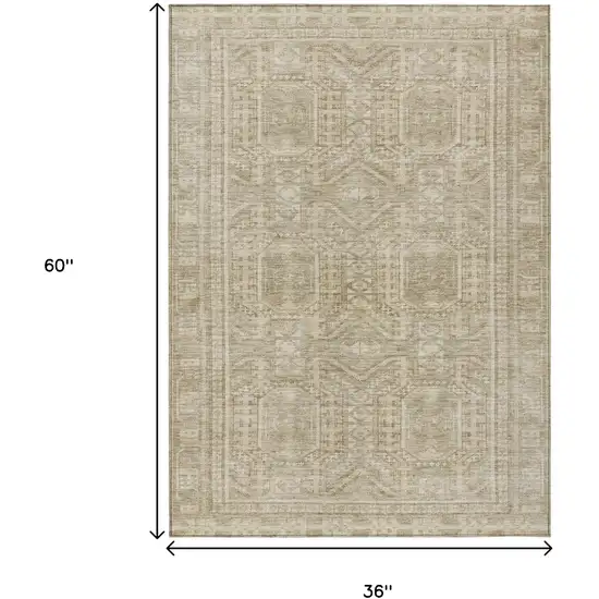 Beige And Ivory Geometric Washable Indoor Outdoor Area Rug Photo 8
