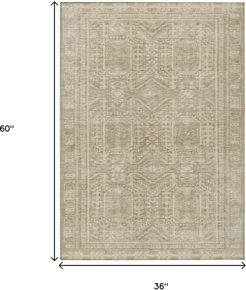 Beige And Ivory Geometric Washable Indoor Outdoor Area Rug Photo 8