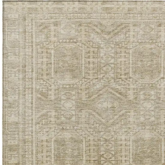 Beige And Ivory Geometric Washable Indoor Outdoor Area Rug Photo 4