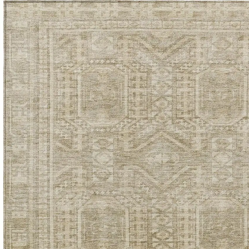 Beige And Ivory Geometric Washable Indoor Outdoor Area Rug Photo 4