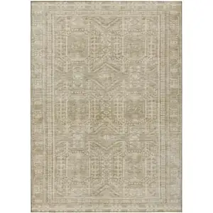 Photo of Beige And Ivory Geometric Washable Indoor Outdoor Area Rug