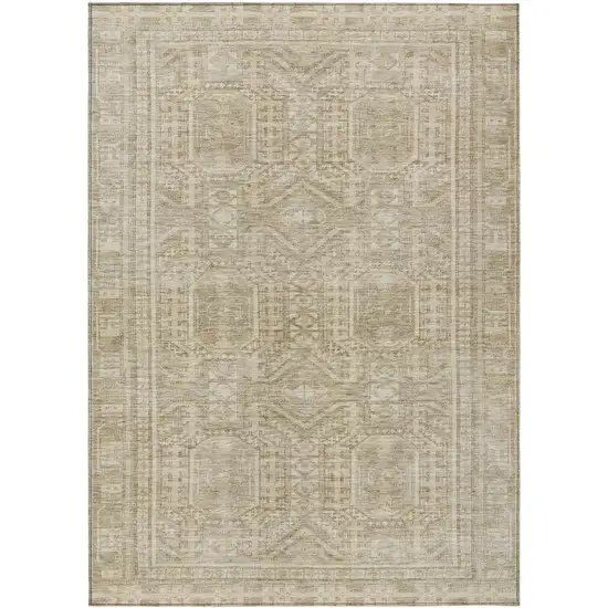 Beige And Ivory Geometric Washable Indoor Outdoor Area Rug Photo 1