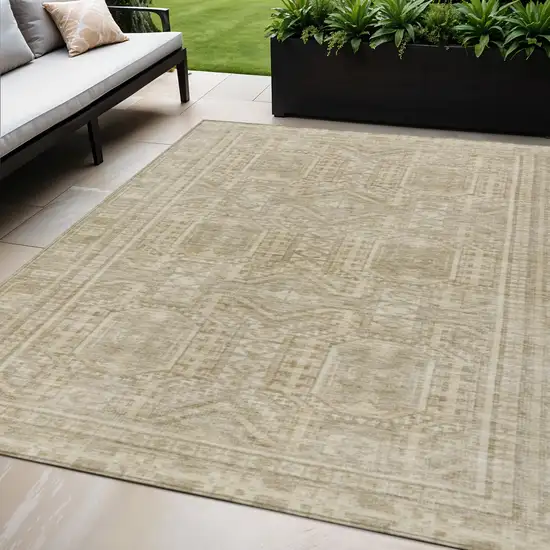 Beige And Ivory Geometric Washable Indoor Outdoor Area Rug Photo 2