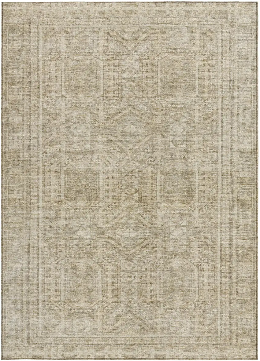 Beige And Ivory Geometric Washable Indoor Outdoor Area Rug Photo 3