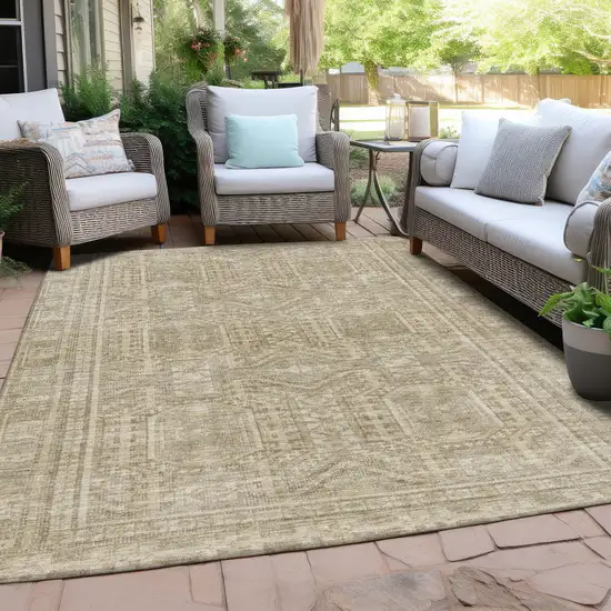 Beige And Ivory Geometric Washable Indoor Outdoor Area Rug Photo 6