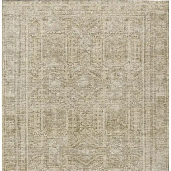 Beige And Ivory Geometric Washable Indoor Outdoor Area Rug Photo 4