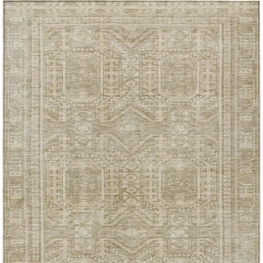 Beige And Ivory Geometric Washable Indoor Outdoor Area Rug Photo 4