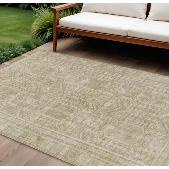 Beige And Ivory Geometric Washable Indoor Outdoor Area Rug Photo 2
