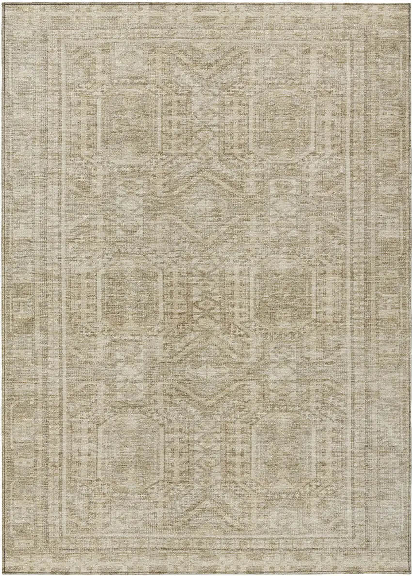 Beige And Ivory Geometric Washable Indoor Outdoor Area Rug Photo 1