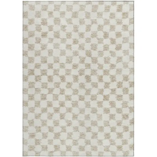Beige And Ivory Geometric Washable Indoor Outdoor Area Rug Photo 3