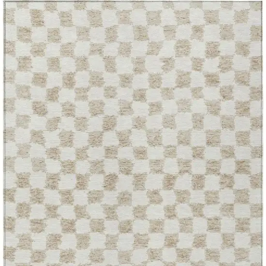 Beige And Ivory Geometric Washable Indoor Outdoor Area Rug Photo 4