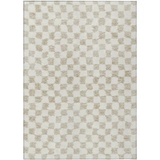 Beige And Ivory Geometric Washable Indoor Outdoor Area Rug Photo 1