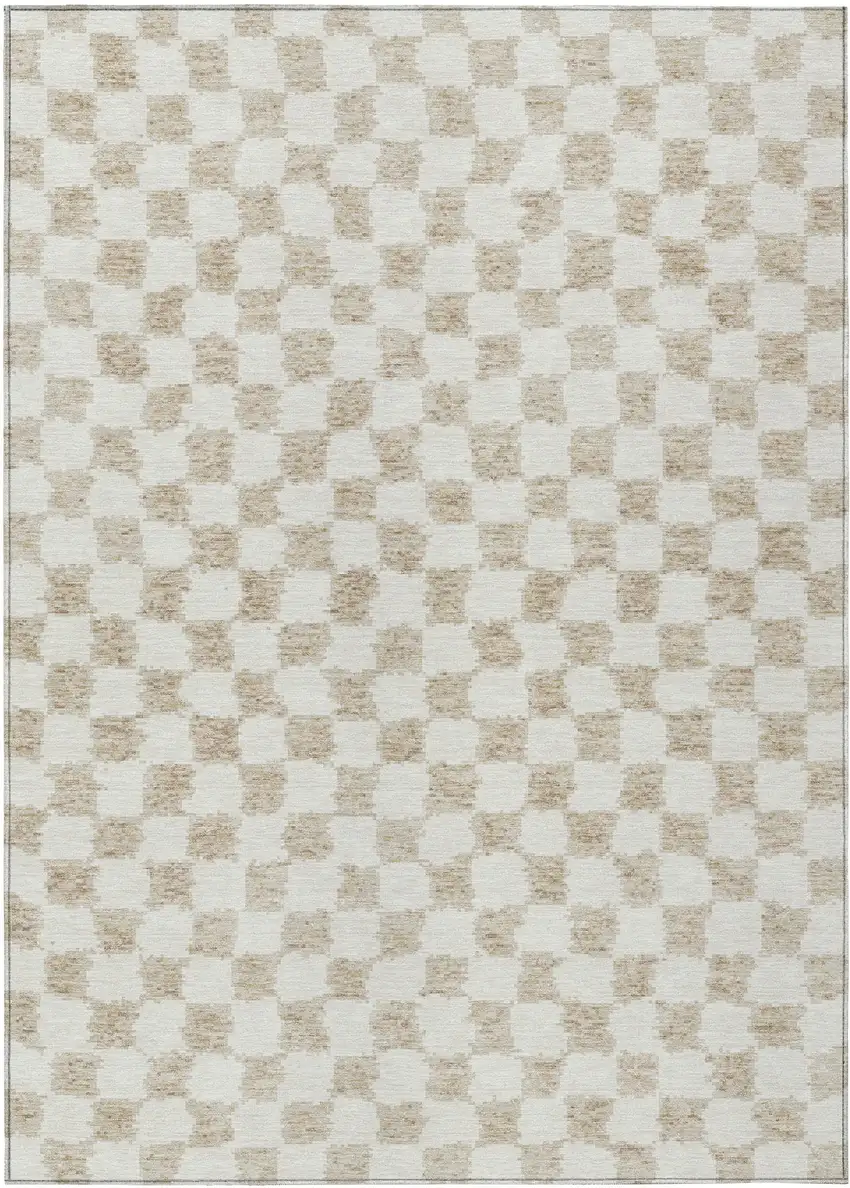 Beige And Ivory Geometric Washable Indoor Outdoor Area Rug Photo 1