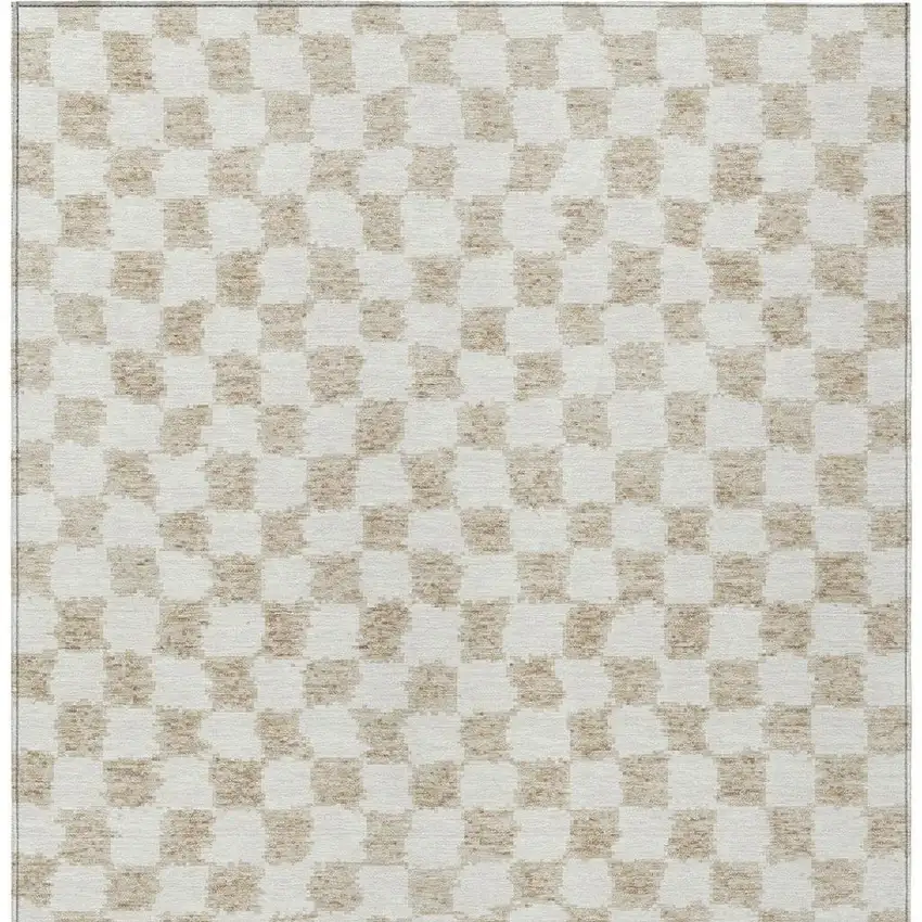 Beige And Ivory Geometric Washable Indoor Outdoor Area Rug Photo 9