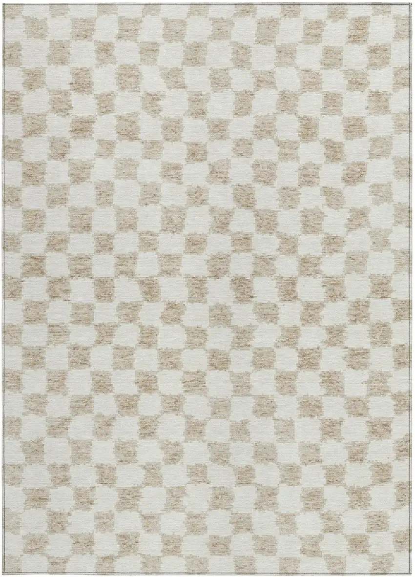 Beige And Ivory Geometric Washable Indoor Outdoor Area Rug Photo 3