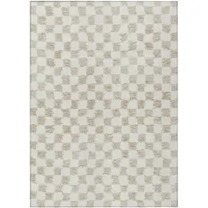 Photo of Beige And Ivory Geometric Washable Indoor Outdoor Area Rug