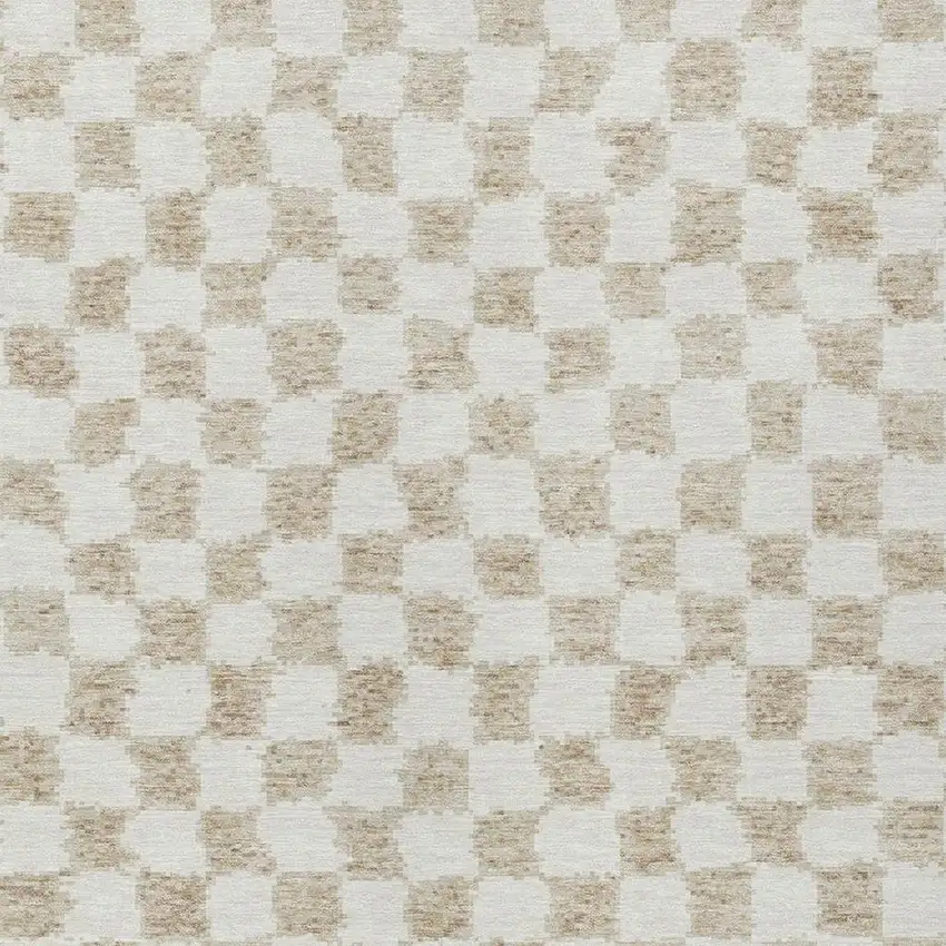 Beige And Ivory Geometric Washable Indoor Outdoor Area Rug Photo 3