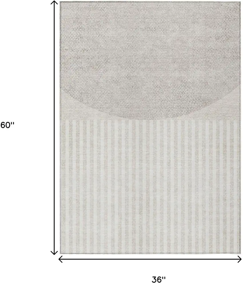 Beige And Ivory Geometric Washable Indoor Outdoor Area Rug Photo 9