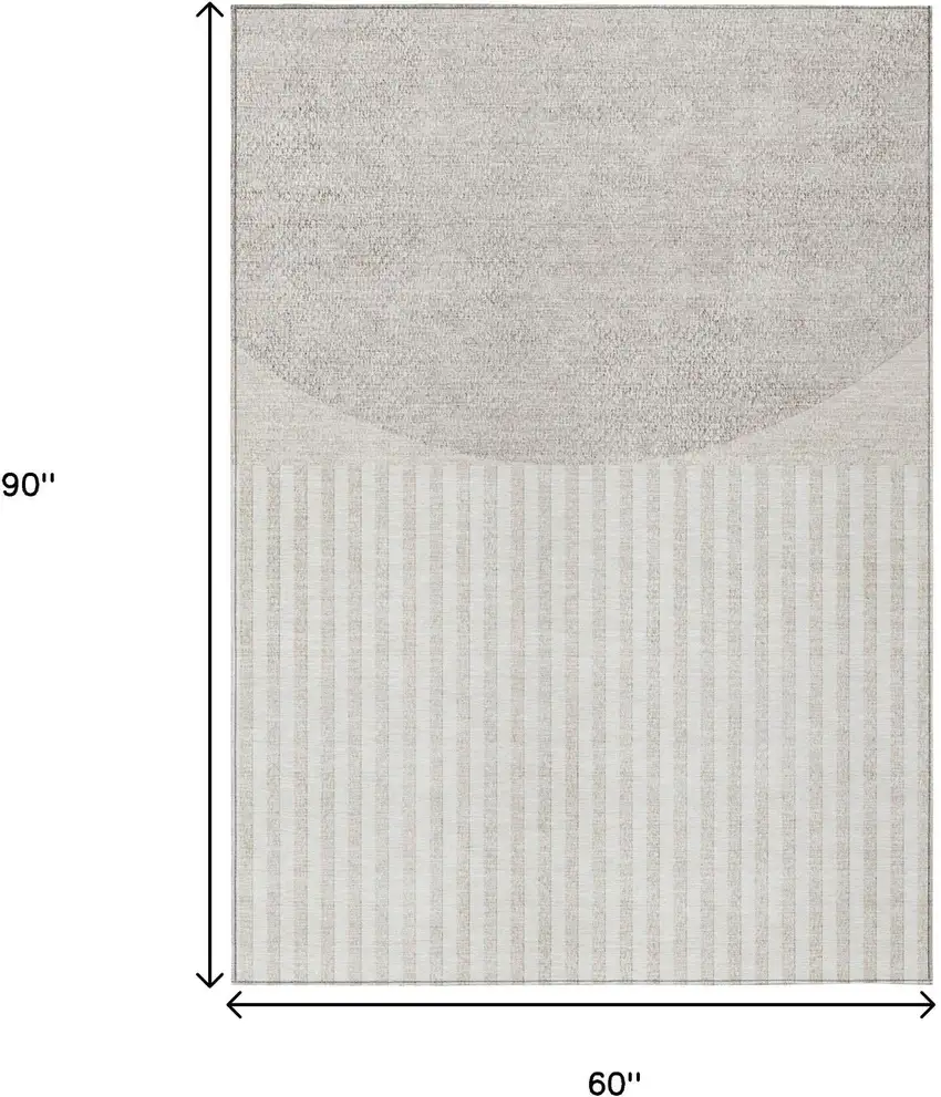 Beige And Ivory Geometric Washable Indoor Outdoor Area Rug Photo 9