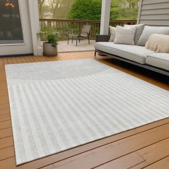 Beige And Ivory Geometric Washable Indoor Outdoor Area Rug Photo 5