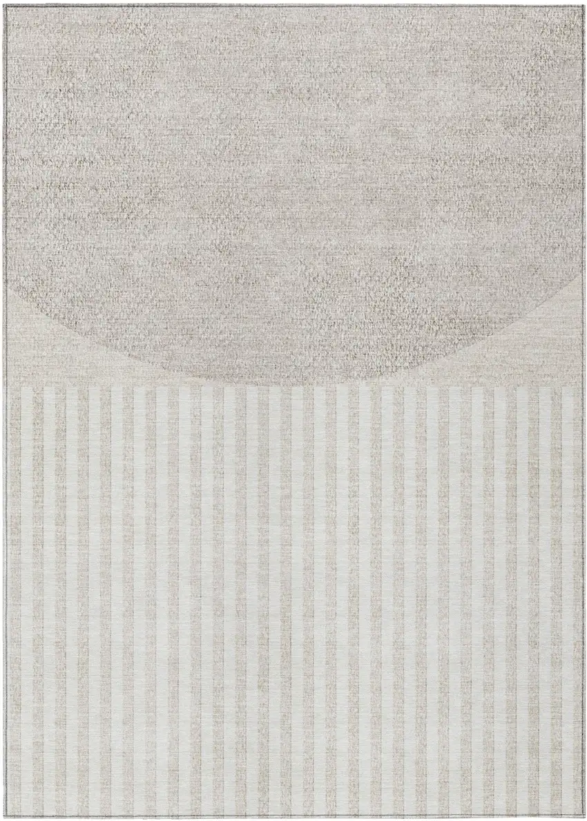 Beige And Ivory Geometric Washable Indoor Outdoor Area Rug Photo 1