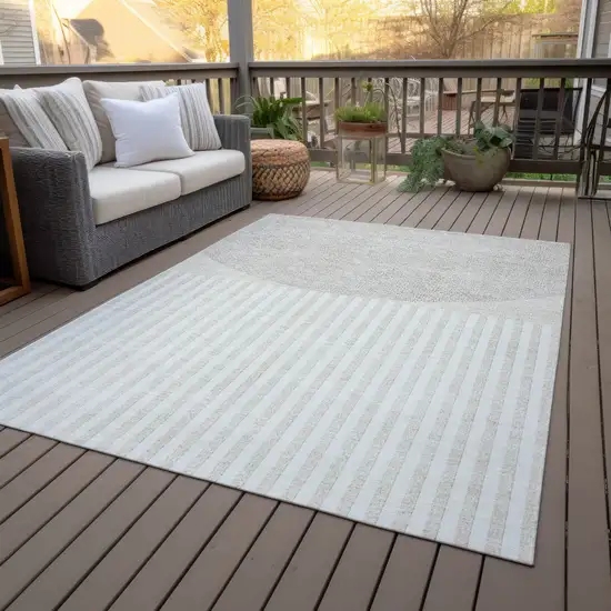 Beige And Ivory Geometric Washable Indoor Outdoor Area Rug Photo 8